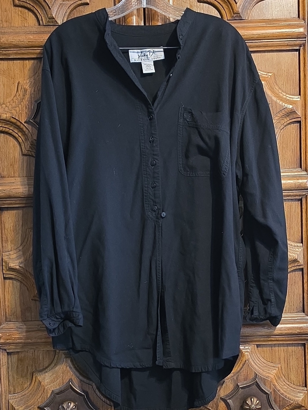 Katy D. Kathryn Deene Black Solid Collared Rayon Button-Up Long Sleeve 14/16